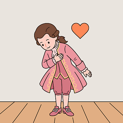 포즈 일러스트 실내 미소 인사 모차르트 국내일러스트 AI파일 표정 내부 예절 파일형식 벡터