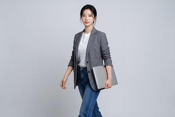 JPG 편집이미지 여자 패션 티셔츠 직장 정장 성인 노트북 사무실 유행 걷기 재킷 청바지 업무 비즈니스우먼 전문 의료성형뷰티 스타일 편집실사 AI인물포토 AI콘텐츠 옷 셔츠 회사 비즈니스 바지 모션 사람 전자제품 외투 작업 직장인 CG 파일형식 AI포토 직업 상의 하의