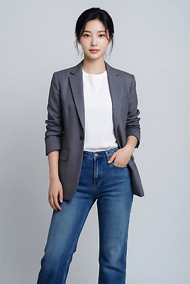 JPG 편집이미지 옷 여자 패션 포즈 정장 성인 캐주얼 청바지 비즈니스우먼 허리 의료성형뷰티 스타일 편집실사 AI인물포토 AI콘텐츠 비즈니스 바지 사람 신체부위 직장인 CG 파일형식 AI포토 직업 하의