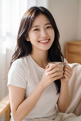 JPG 편집이미지 여자 행복 커피 티셔츠 따뜻함 웃음 성인 일상 생활 햇빛 방 편안함 커피잔 즐거움 의료성형뷰티 차분 편집실사 AI인물포토 AI콘텐츠 감정 음료 컨셉 셔츠 잔 표정 사람 라이프 빛 감각 CG 파일형식 AI포토 식기 상의 옷