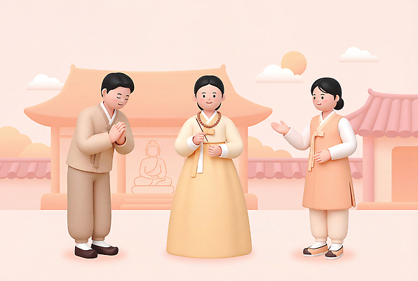 PSD 편집이미지 전통 문화 고건축 한국 웃음 사람 부처님오신날 전통의상 한복 편집3D 한국전통 건축물 기념일 아시아 표정 3D 파일형식 건축 나라 이벤트 디지털합성