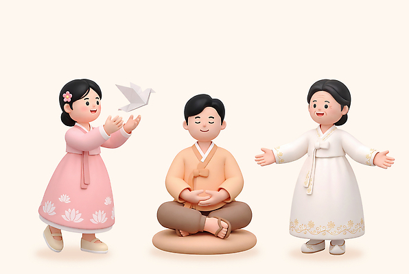 PSD 편집이미지 남자 행복 문화 가족 놀이 한국 사람 부처님오신날 전통의상 즐거움 종이학 편집3D 전통 기념일 감정 아시아 관계 3D 종이접기 파일형식 나라 종이 이벤트 디지털합성 접기 모션