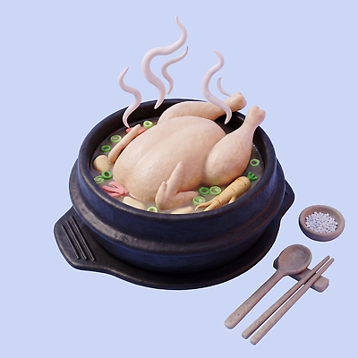 PSD 편집이미지 음식 젓가락 고추 탁자 요리 숟가락 닭고기 수증기 뚝배기 소금 국물 삼계탕 파 끓이기 편집3D 가구 채소 모션 수저 육류 3D 보양식 파일형식 식기 생활용품 식재료 디지털합성 몸보신 오브젝트 보신