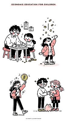 여자 교육 남자 감정 어린이 컨셉 돈 가족 관계 금융 경제 재산 파일형식 벡터 경제교육 부모 동전 수업 상호작용 학습 즐거움 그림 이해 가치 저축 소중 선택 계획 거래 국내일러스트 일러스트 AI파일 소녀 소년