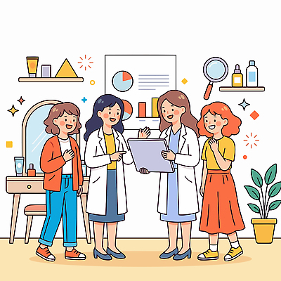 식물 여자 일러스트 그래프 협력 실내 실험 대화 태블릿 뷰티 견본 자료 도구 실험실 결과 연구원 보고 국내일러스트 AI파일 직업 컨셉 말하기 사람 내부 전자제품 스마트기기 발표 파일형식 벡터 모션