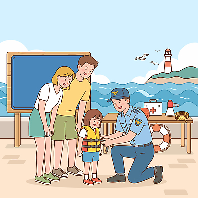 학생 교육 어린이 바다 지도 일러스트 가족 안전 해변 여름 부모 구출 안전장비 구조원 구명조끼 국내일러스트 AI파일 직업 계절 관계 사람 장비 구조용품 파일형식 벡터 오브젝트