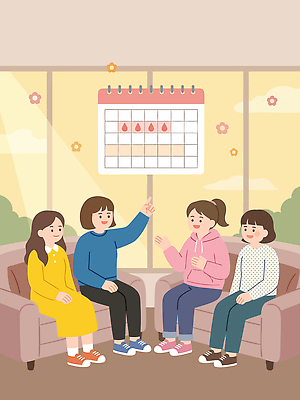여자 일러스트 대화 웃음 친구 소파 모임 계획 편안함 즐거움 생리 국내일러스트 AI파일 감정 컨셉 의자 관계 표정 말하기 사람 감각 생리현상 파일형식 벡터