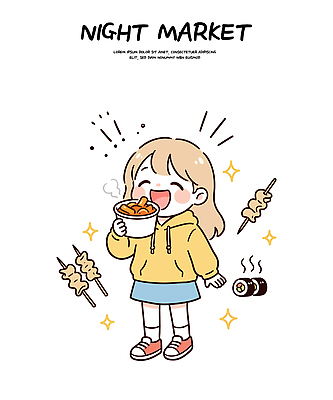 문화 음식 일러스트 한국 웃음 소녀 어묵 떡볶이 즐거움 김밥 외식 먹거리 야시장 국내일러스트 AI파일 여자 감정 아시아 어린이 표정 시장 분식 파일형식 벡터 나라 사람
