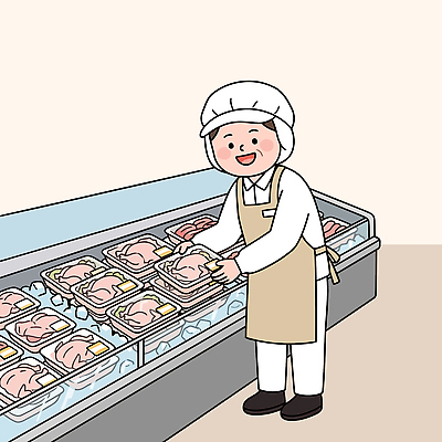 기념일 음식 표정 육류 상점 가전제품 진열장 상업 몸보신 파일형식 벡터 마트 직원 닭고기 냉장고 쇼케이스 정리 판매 웃음 신선 식재료 장사 AI파일 일러스트 국내일러스트 보양식 복날 사람