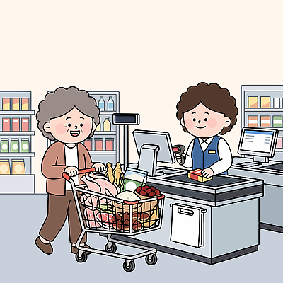할머니 음식 일러스트 일상 쇼핑 장보기 상점 쇼핑카 닭 복날 계산 인삼 구매 상품 계산대 고객 직원 보양식 슈퍼마켓 국내일러스트 AI파일 여자 기념일 노년 조류 라이프 카트 삼 몸보신 파일형식 벡터 동물 채소 사람 이벤트 성인 생활 보신