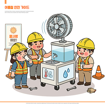 남자 일러스트 날씨 노동자 건강 공사 안전 물 여름 장비 작업 표지판 더위 안전모 체온 폭염주의보 건설근로자 열사병 국내일러스트 AI파일 자연요소 직업 계절 건설업 알림판 사람 질병 헬멧 안전장비 자연재해 파일형식 벡터 산업 의학 보호장비 재해