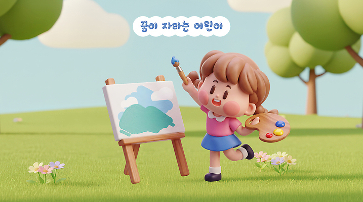 PSD 편집이미지 어린이 자연 놀이 하늘 미술 풍경 잔디 취미 물감 붓 즐거움 그림 캔버스 창의력 편집3D 식물 감정 문화예술 사람 3D 미술도구 생태계 파일형식 디지털합성 오브젝트