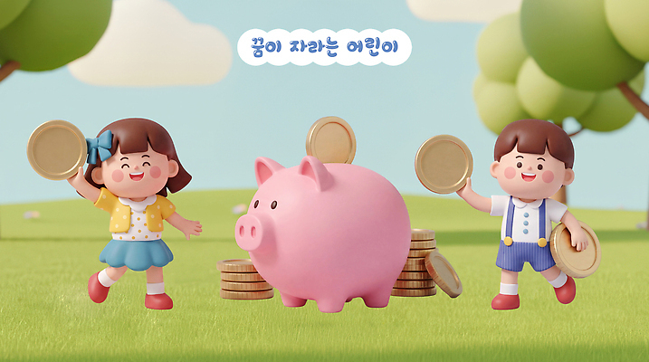 PSD 편집이미지 어린이 놀이 여름 동전 꿈 저축 돼지저금통 즐거움 경제교육 편집3D 계절 교육 감정 돈 사람 금융 경제 3D 저금통 파일형식 재산 디지털합성