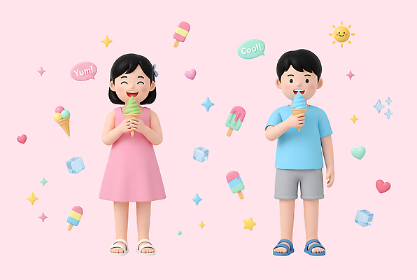 PSD 편집이미지 어린이 분홍색 아이스크림 디저트 여름방학 웃음 소녀 소년 여름 즐거움 편집3D 계절 여자 남자 감정 음식 컬러 방학 표정 사람 3D 파일형식 여름_계절 휴가 디지털합성