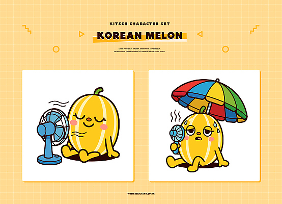 캐릭터 디자인 과일 일러스트 여름 파라솔 선풍기 더위 시원함 즐거움 참외 참외캐릭터 일러캐릭터 AI파일 계절 감정 날씨 가전제품 파일형식 벡터