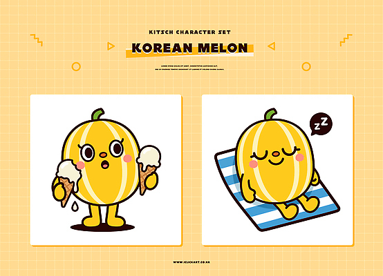 캐릭터 디자인 과일 일러스트 아이스크림 귀여움 수면 선탠 즐거움 참외 참외캐릭터 일러캐릭터 AI파일 감정 컨셉 디저트 파일형식 벡터 음식