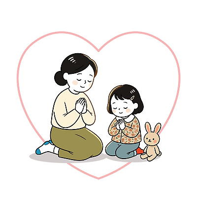 행복 종교 어린이 인형 일러스트 가족 엄마 사랑 기도 마음 소원 동심 국내일러스트 AI파일 감정 관계 사람 파일형식 벡터