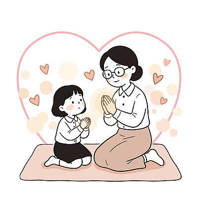 딸 일러스트 가족 엄마 함께함 따뜻함 사랑 소녀 생활 기도 하트 마음 국내일러스트 AI파일 모양 여자 감정 어린이 컨셉 관계 파일형식 벡터 사람