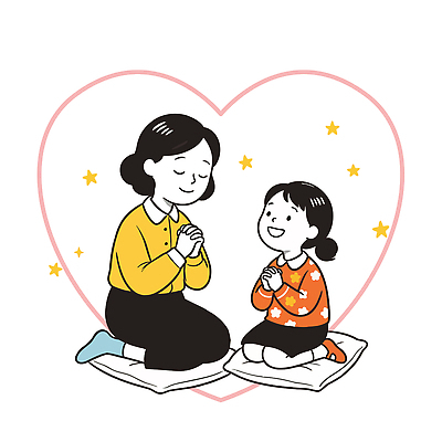 응시 딸 행복 어린이 일러스트 가족 엄마 함께함 사랑 평화 믿음 기도 마음 소원 존경 국내일러스트 AI파일 시선 감정 컨셉 관계 사람 파일형식 벡터