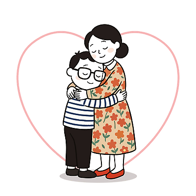 행복 아들 일러스트 가족 포옹 엄마 따뜻함 사랑 사람 기도 하트 연결 소통 국내일러스트 AI파일 모양 감정 컨셉 관계 안기 파일형식 벡터 모션