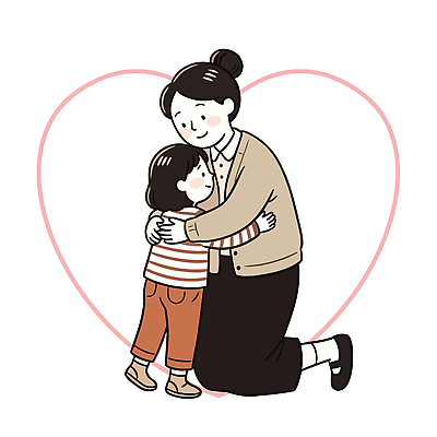 딸 행복 감정 일러스트 가족 포옹 엄마 따뜻함 사랑 일상 기도 하트 국내일러스트 AI파일 모양 관계 안기 라이프 파일형식 벡터 모션 생활