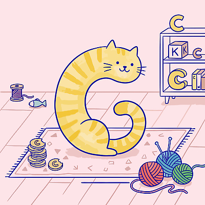 동물 디자인 알파벳 일러스트 놀이 바닥 장난감 노란색 귀여움 고양이 방 털실 C 국내일러스트 AI파일 영어 컬러 컨셉 포유류 반려동물 실 파일형식 벡터