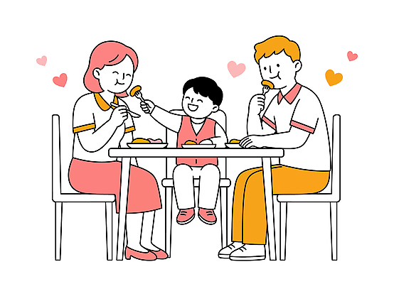 행복 어린이 음식 일러스트 가족 탁자 함께함 사랑 웃음 앉기 부모 식사 즐거움 국내일러스트 AI파일 감정 가구 컨셉 관계 모션 표정 사람 파일형식 벡터