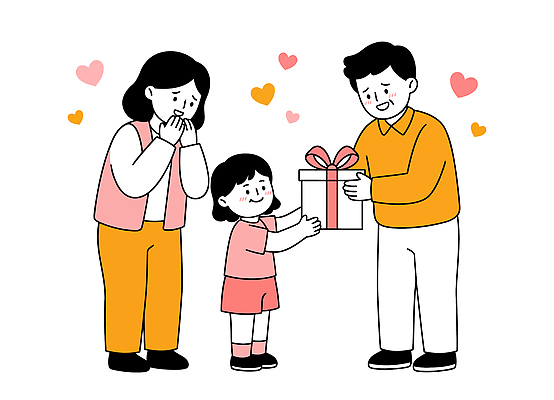 기념일 행복 어린이 일러스트 가족 선물 사랑 이벤트 부모 놀람 기쁨 축하 생일 감사 국내일러스트 AI파일 감정 컨셉 관계 표정 사람 파일형식 벡터