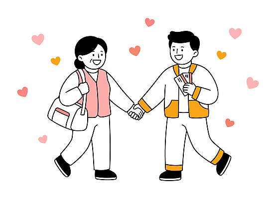 손 여자 남자 행복 일러스트 사랑 미소 사람 걷기 손잡기 기쁨 하트 티켓 국내일러스트 AI파일 모양 감정 모션 표정 신체부위 파일형식 벡터