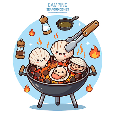 음식 일러스트 불 조개 요리 캠핑 맛 그릴 바비큐 해산물 숯 조개구이 국내일러스트 AI파일 자연요소 컨셉 주방용품 레저 어패류 구이 파일형식 벡터 동물 생활용품 오브젝트