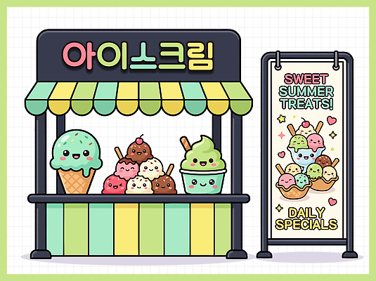 일러스트 아이스크림 디저트 간판 장식 여름 판매 상점 전시 맛 즐거움 부스 아이스크림가게 국내일러스트 AI파일 계절 감정 음식 컨셉 아이스크림장사 파일형식 벡터 장사 상업
