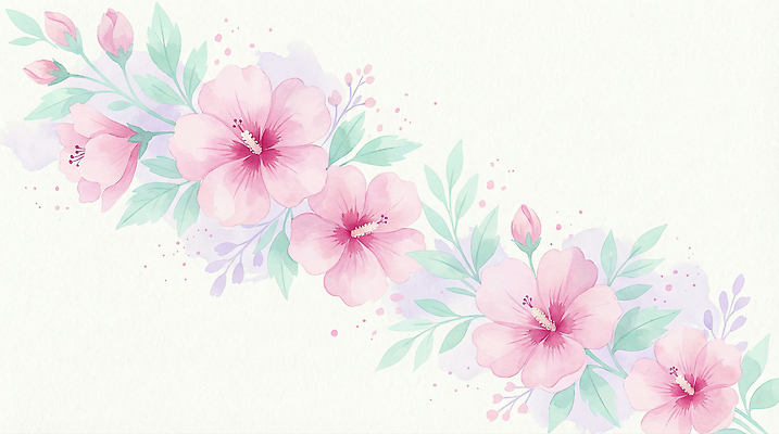 JPG 디자인 꽃 예술 분홍색 백그라운드 잎 일러스트 자연 수채화 장식 그림 부드러움 화사함 무궁화 국내일러스트 AI일러스트 AI콘텐츠 식물 컬러 컨셉 감각 생태계 파일형식