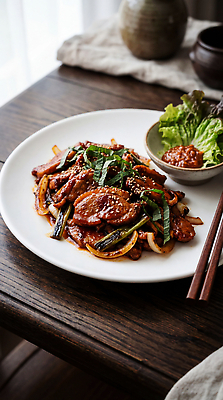 JPG 편집이미지 음식 채소 양파 육류 요리 소스 상추 볶음 오리고기 쌈채소 오리구이 맛있는 편집실사 AI포토 AI콘텐츠 식재료 오리 양념 구이 CG 파일형식 조류 동물