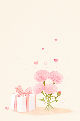 JPG 꽃 리본 분홍색 꽃다발 백그라운드 일러스트 수채화 선물 사랑 선물상자 상자 봄 하트 어버이날 스승의날 카네이션 오브젝트 가정의달 국내일러스트 모양 식물 계절 기념일 감정 컬러 5월 파일형식 이벤트 날짜