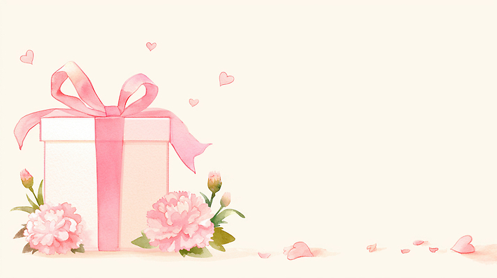 JPG 꽃 리본 분홍색 백그라운드 일러스트 수채화 선물 사랑 선물상자 상자 하트 어버이날 스승의날 카네이션 가정의달 국내일러스트 모양 식물 기념일 감정 컬러 5월 파일형식 이벤트 날짜