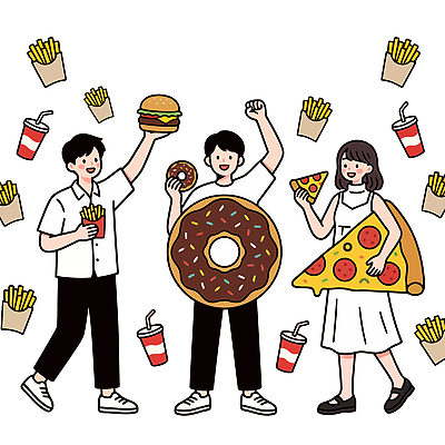옷 여자 남자 음료 음식 일러스트 놀이 피자 패스트푸드 웃음 친구 파티 축제 모임 만남 감자튀김 햄버거 가공식품 도넛 즐거움 국내일러스트 AI파일 감정 컨셉 관계 디저트 감자 서양음식 표정 사람 이벤트 튀김 인스턴트 파일형식 벡터 채소