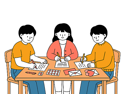 여자 남자 종이 일러스트 탁자 색연필 사랑 친구 펜 모임 기록 편지 즐거움 국내일러스트 AI파일 감정 가구 관계 학용품 사람 필기구 파일형식 벡터 생활용품 문구용품 오브젝트
