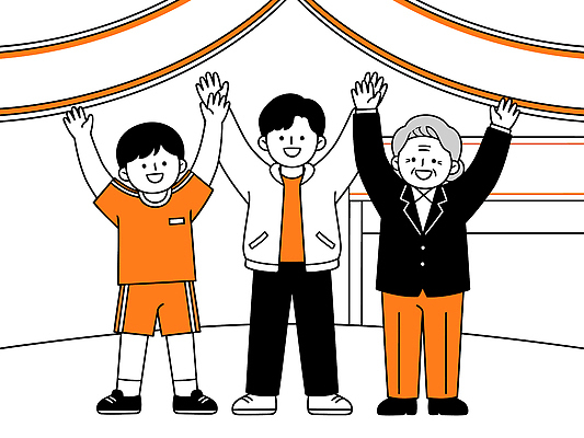 손 여자 남자 일러스트 응원 웃음 사람 세명 친구 기쁨 축하 소통 선거홍보 국내일러스트 AI파일 감정 컨셉 관계 표정 신체부위 선거 파일형식 벡터 민주주의