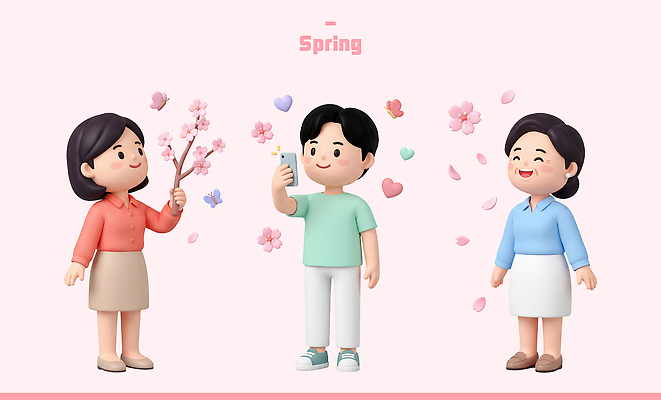 PSD 나무 편집이미지 꽃잎 꽃 가족 웃음 사람 친구 스마트폰 봄 기쁨 벚꽃 편집3D 식물 계절 감정 관계 표정 핸드폰 스마트기기 3D 파일형식 전자제품 디지털합성