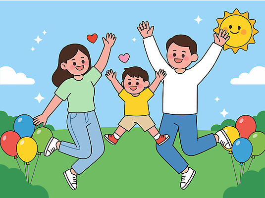 공원 기념일 행복 아들 어린이 일러스트 가족 자연 엄마 웃음 부모 태양 점프 아빠 즐거움 풍선 국내일러스트 AI파일 자연요소 공공시설 감정 관계 모션 표정 사람 이벤트 생태계 파일형식 벡터 시설