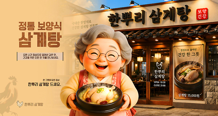 템플릿 계절 여자 노년 감정 음식 상점 보양식 파일형식 벡터 정통 할머니 삼계탕 식당 한식 요리 전통 즐거움 외식 AI파일 이미지템플릿 여름