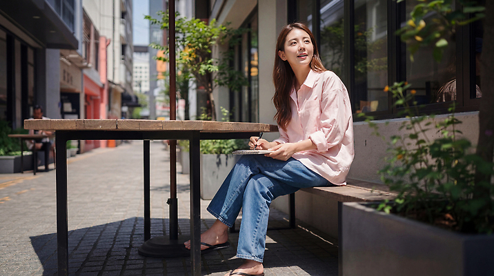 JPG 편집이미지 여자 의자 거리 일상 여름 공책 카페 기록 도시 오후 의료성형뷰티 편집실사 AI인물포토 AI콘텐츠 계절 가구 문구용품 사람 라이프 상점 CG 파일형식 AI포토 생활용품 생활 오브젝트