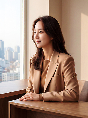 JPG 편집이미지 응시 여자 창문 앉기 건물 사무실 도시 의료성형뷰티 편집실사 AI인물포토 AI콘텐츠 건축물 시선 비즈니스 모션 사람 CG 파일형식 AI포토 건축