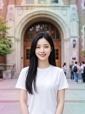JPG 편집이미지 학생 여자 대학생 학교 웃음 청년 문 대학교 흰티 의료성형뷰티 편집실사 AI인물포토 AI콘텐츠 교육 티셔츠 표정 사람 성인 CG 파일형식 AI포토 셔츠 상의 옷
