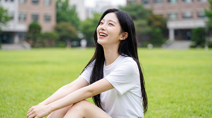 JPG 편집이미지 공원 여자 행복 대학생 웃음 사람 앉기 잔디 건물 여름 햇빛 즐거움 대학교 의료성형뷰티 편집실사 AI인물포토 AI콘텐츠 식물 학생 건축물 계절 공공시설 감정 학교 모션 표정 빛 CG 파일형식 AI포토 교육 건축 시설