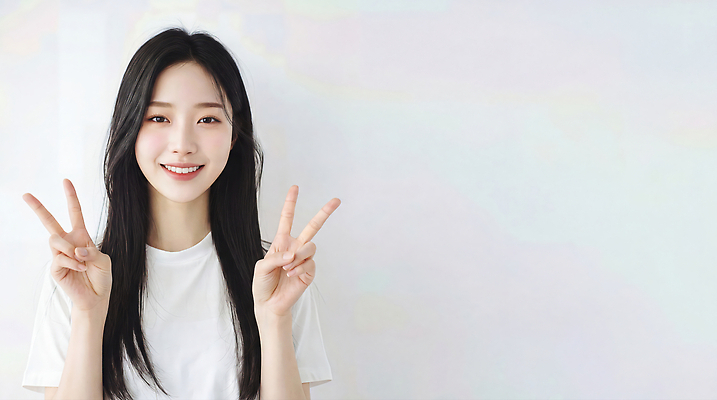 JPG 편집이미지 여자 행복 포즈 손가락 실내 미소 웃음 사람 깨끗함 브이 의료성형뷰티 편집실사 AI인물포토 AI콘텐츠 손 감정 컨셉 표정 손짓 내부 CG 파일형식 AI포토 모션 신체부위