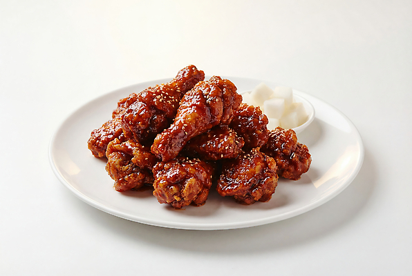 JPG 편집이미지 접시 음식 요리 식사 치킨 양념치킨 소스 맛 참깨 바삭바삭 편집실사 AI포토 AI콘텐츠 식기 컨셉 양념 CG 깨 닭고기요리 파일형식 식재료 조미료 향미료