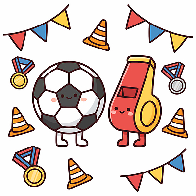 스포츠용품 스포츠 일러스트 축구공 응원 놀이 경기 친구 축제 응원용품 깃발 호루라기 메달 즐거움 대회 국내일러스트 AI파일 감정 공 축구용품 관계 상 오브젝트 파일형식 벡터 상패 우승 최고