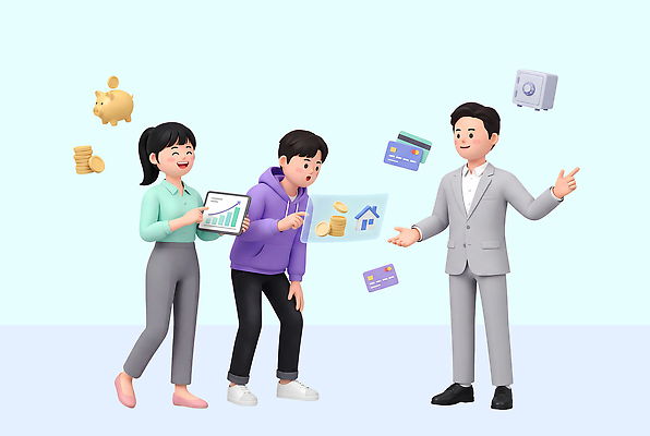 PSD 편집이미지 여자 교육 남자 돈 관리 대화 사람 청년 성인 금융 저축 투자 관심 서류판 재정 청년정책 편집3D 비즈니스 말하기 경제 3D 사무용품 재산 복지 파일형식 모션 문구용품 사회이슈 디지털합성 컨셉 오브젝트