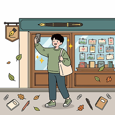잎 가방 일러스트 창문 문구용품 사람 일상 펜 만년필 상점 공책 전시 추억 셀프카메라 오프라인 국내일러스트 AI파일 식물 잡화 컨셉 라이프 필기구 사진촬영 오브젝트 파일형식 벡터 생활 촬영